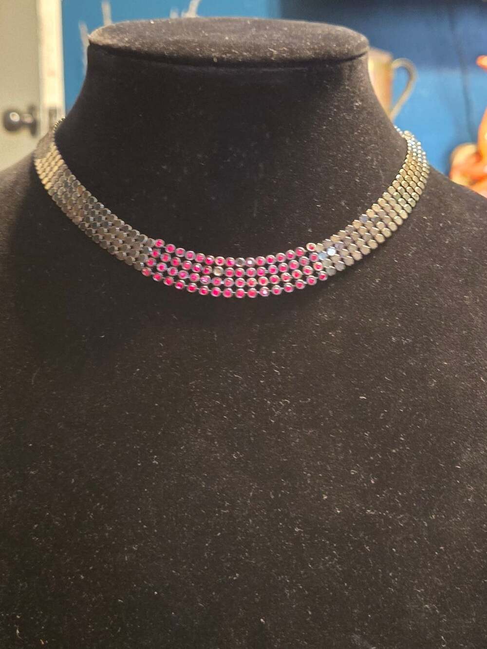 Vintage Liz Claiborne Red Rhinestone Choker Necklace